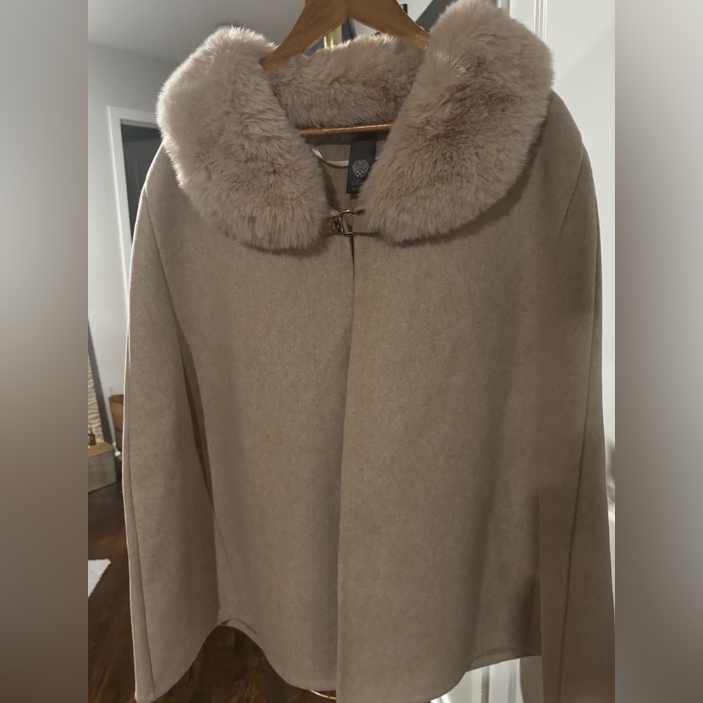 Vince Camuto Tan Cape with Faux Fur Collar
